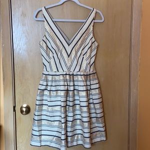 J. Crew Factory Cream and Black Striped Metallic Mini Dress